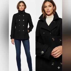 Thread & Supply Black Double-Breasted Peacoat Perfect Spring Transition Coat - M